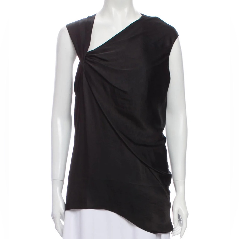 Helmut Lang Asymmetrical Sleeveless Black Silky Top